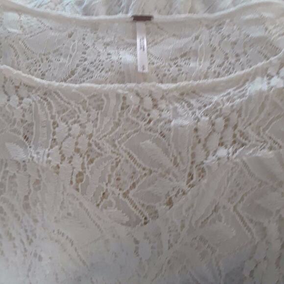 FREE PEOPLE Cream Lace Dress Stretchy Lined SZ S Babydoll Sweetheart Long Sleeve - Picture 8 of 9